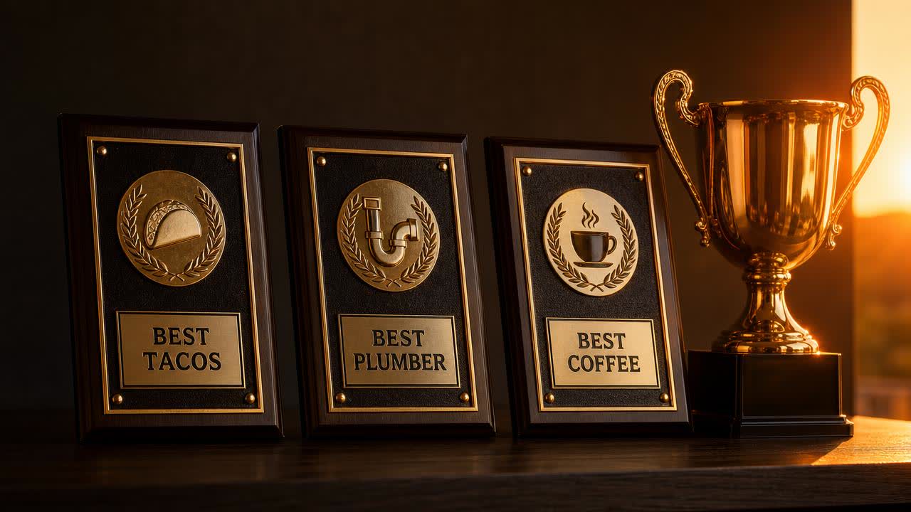 Best of El Paso award plaques and trophy for winning businesses